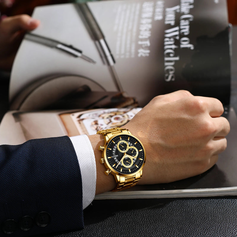 Genuíno Nibosi, relógio masculino com design personalizado esporte, de aço inoxidável e à prova d'água